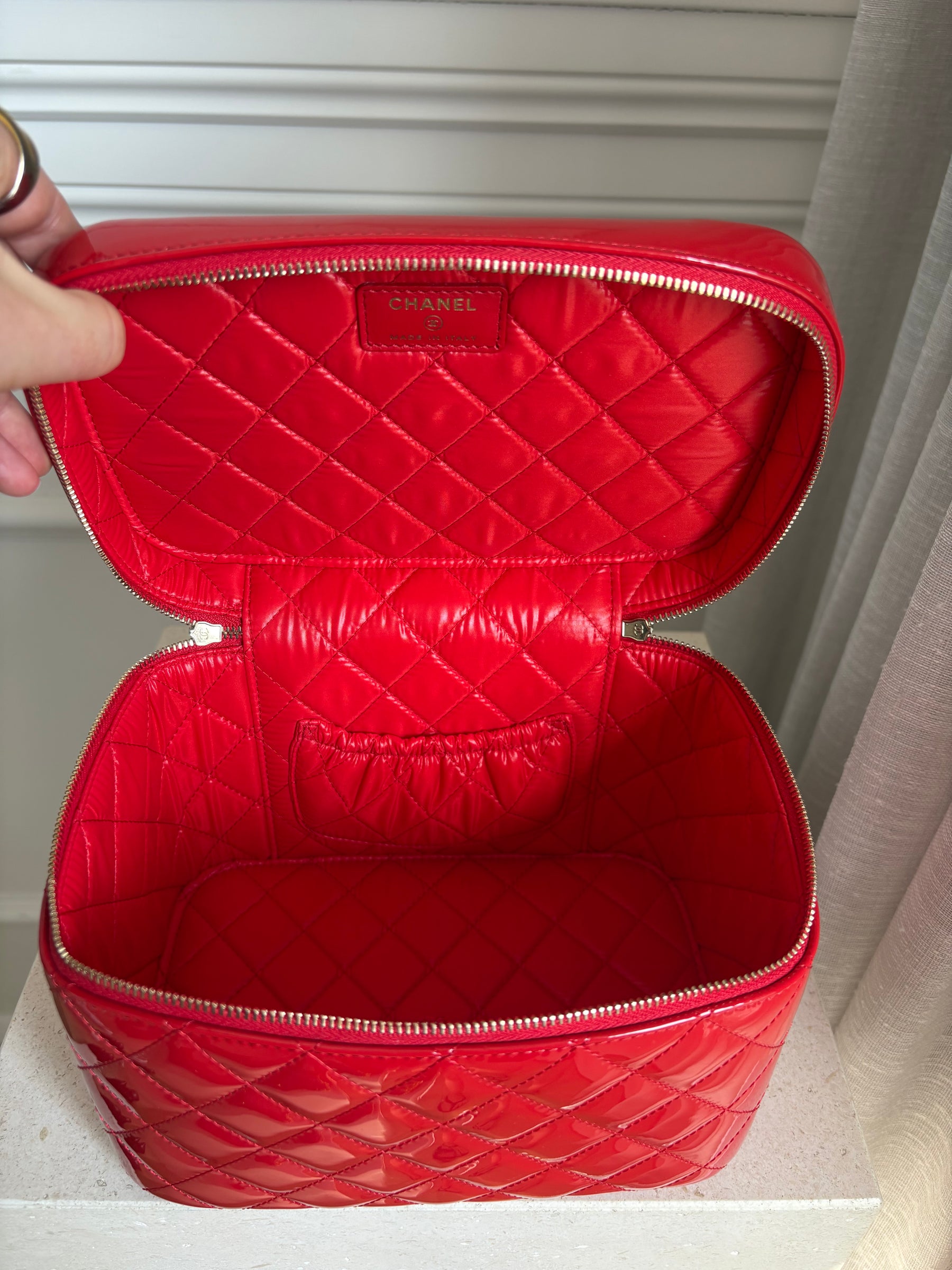 Chanel Red Patent Quilted Leather Vanity Case