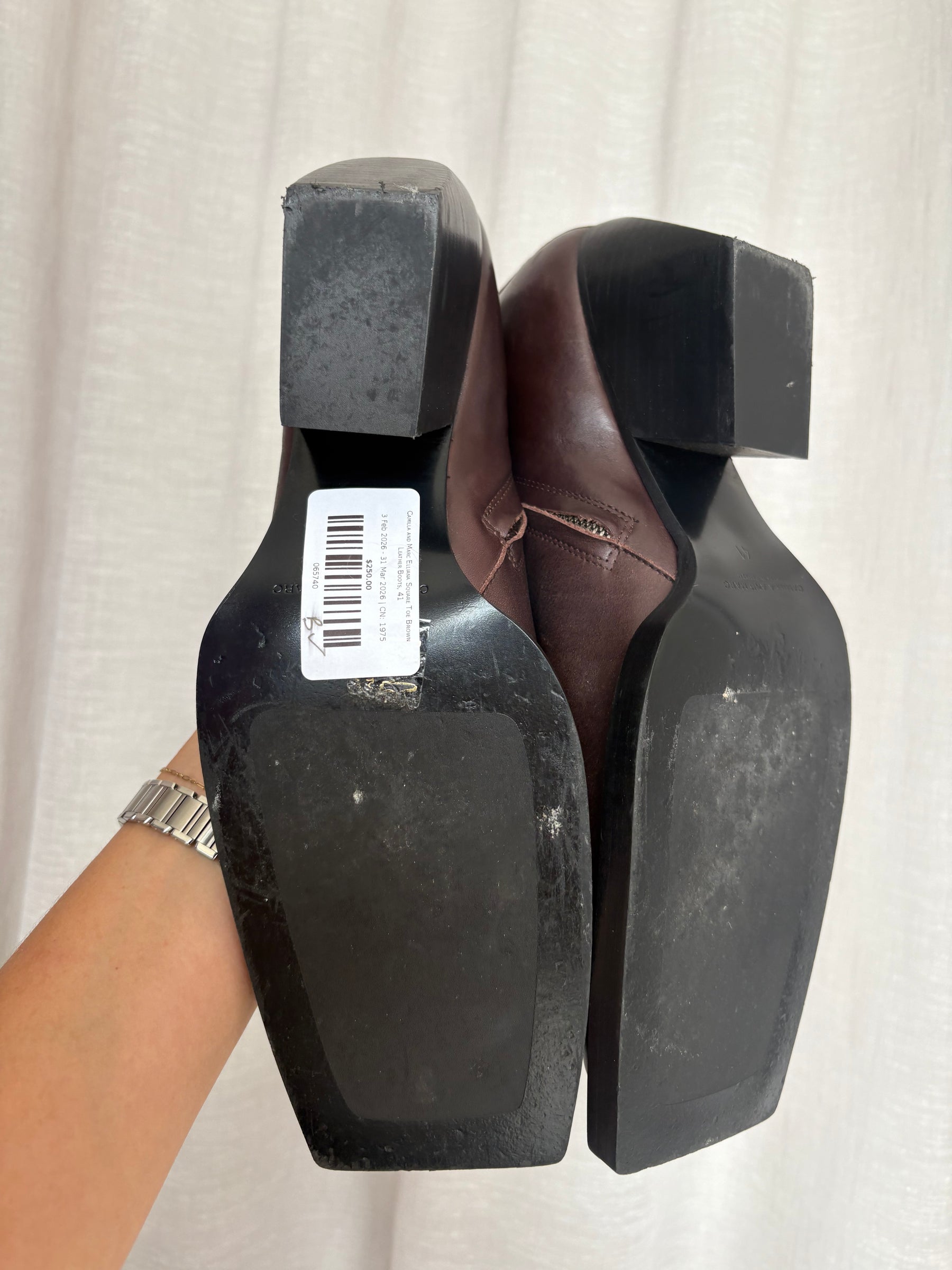 Camilla and Marc Elliana Square Toe Brown Leather Boots, 41