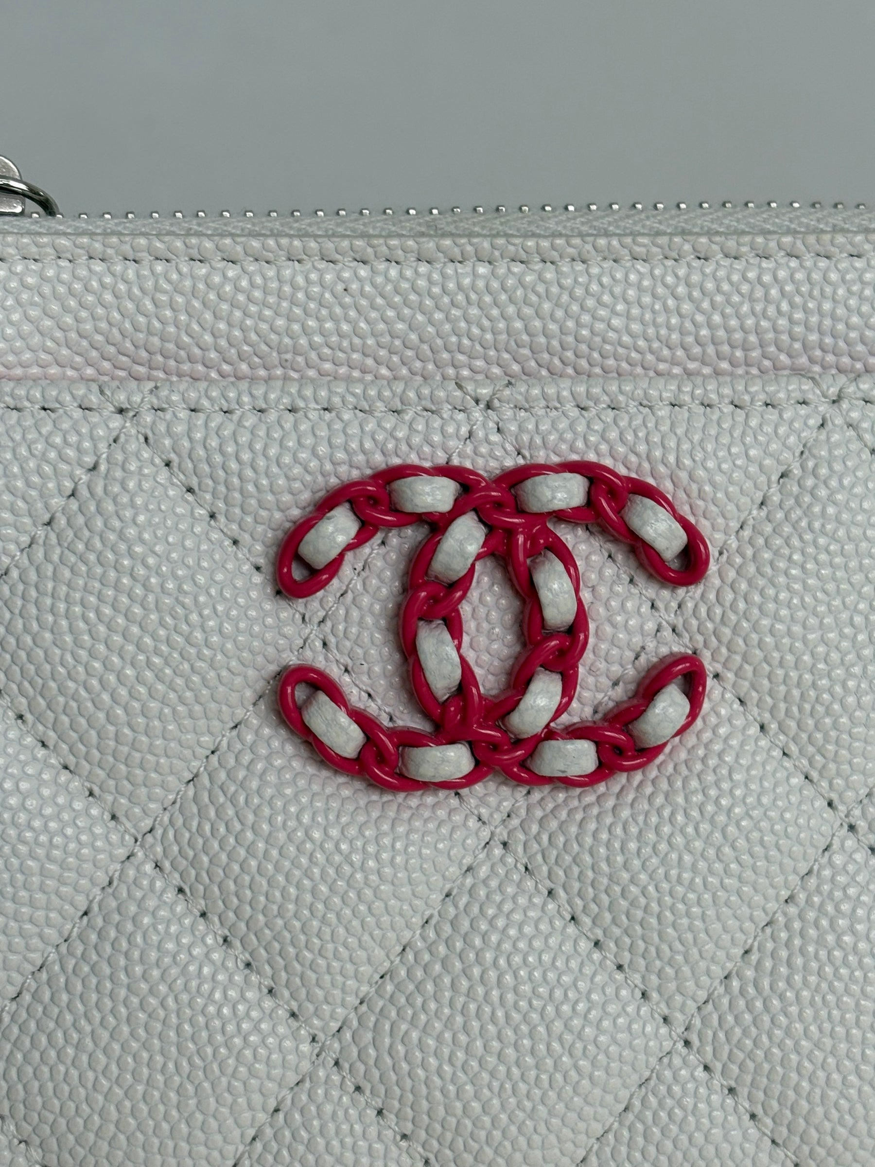 Chanel White Caviar Leather and Pink Hardware 19 Zip Wallet