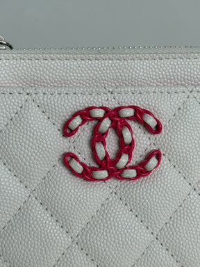 Chanel White Caviar Leather and Pink Hardware 19 Zip Wallet
