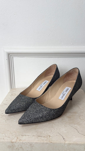 Jimmy Choo Anthracite Glitter Kitten Heels, 36