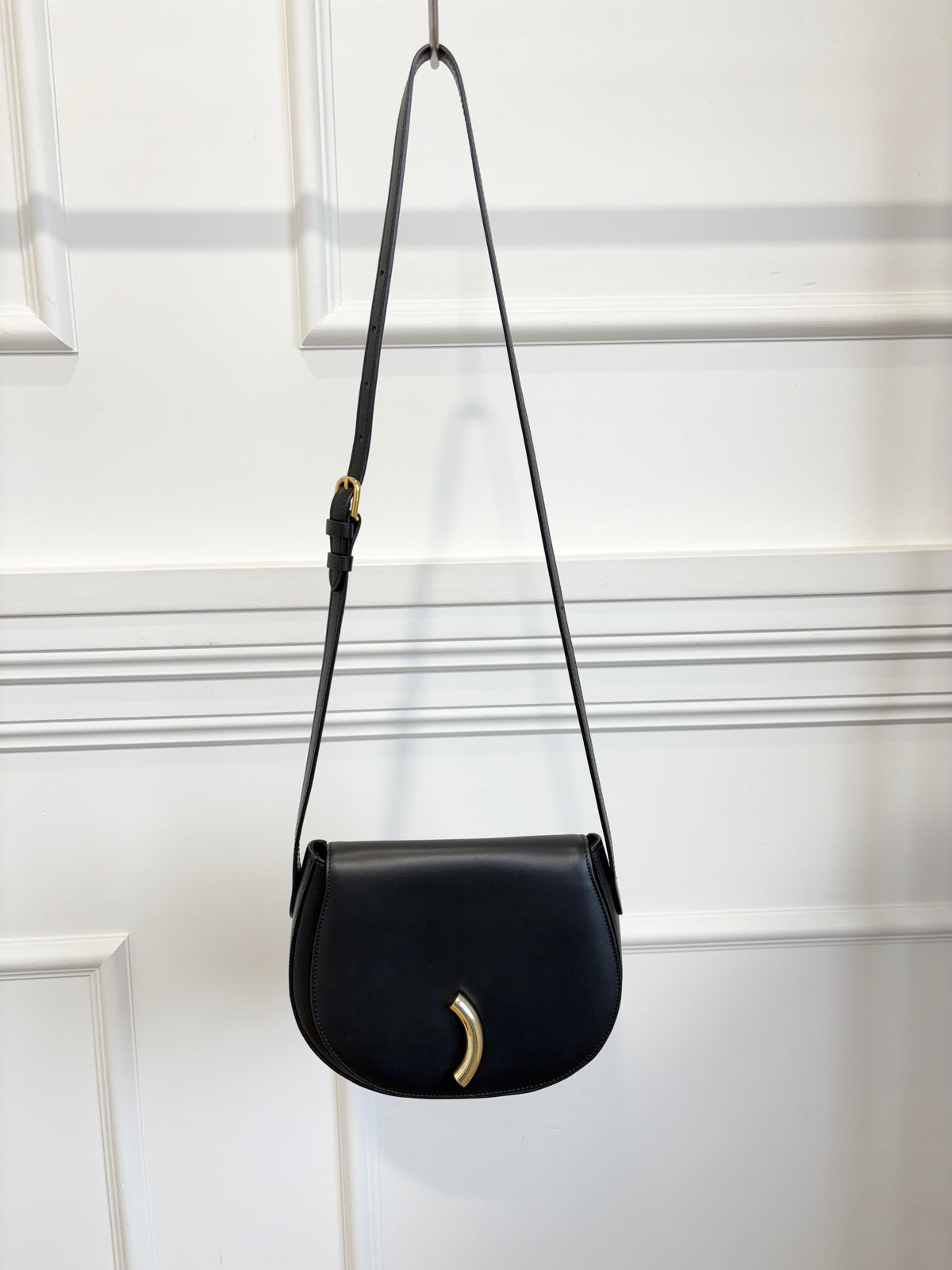 Little Liffner Black Leather Saddle Flap Bag