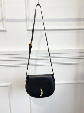Little Liffner Black Leather Saddle Flap Bag