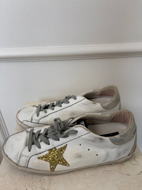 Golden Goose White and Gold and Silver Superstar Sneaker, 41