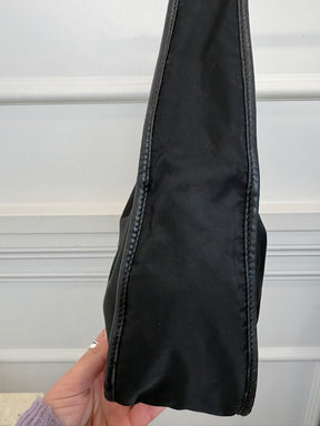 Prada Black Nylon Leather Trimmed Shoulder Bag