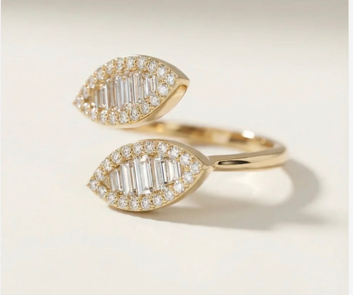 Goldie Paris 10K Yellow Gold & Diamonds Maxi Julie Double Leaf Diamond Ring