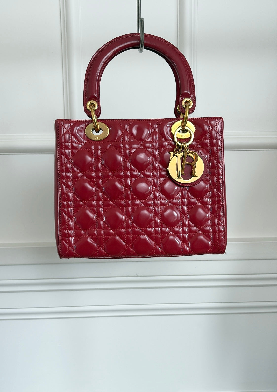 Dior Red Patent Leather Medium Lady Dior Bag