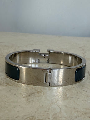 Hermès Clic H Bracelet Grey Enamel And Silver
