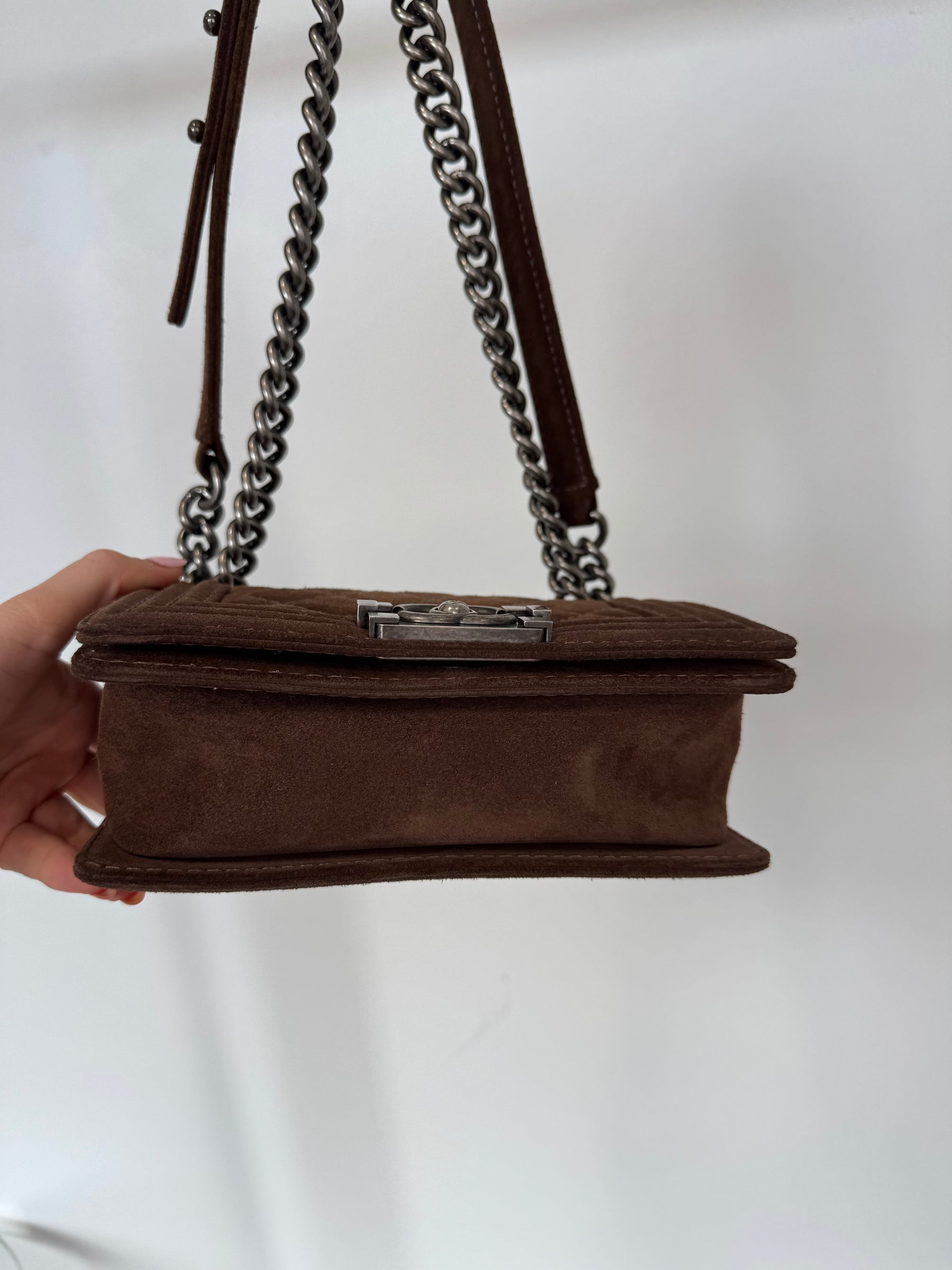 Chanel Chocolate Suede Small Boy Bag