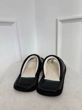 Chanel Black and White Leather Puffy Thong Sandals, 42
