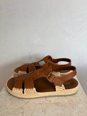Prada Leather And Raffia Sandals Tan, 38