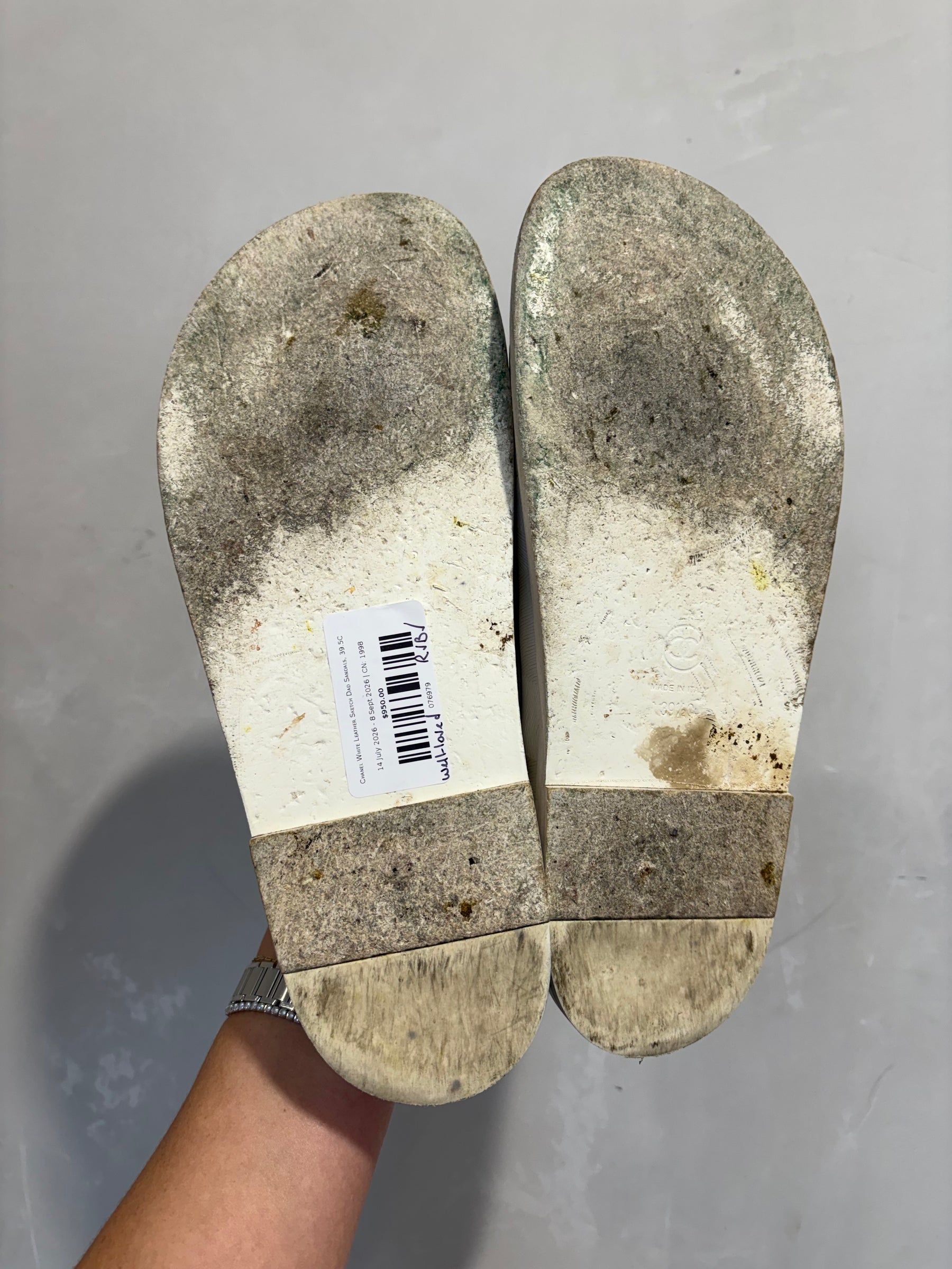 Chanel White Leather Sketch Dad Sandals, 39.5C
