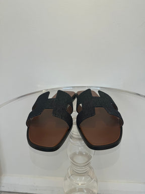 Hermès Denim Bleu Oran Sandals, 37.5