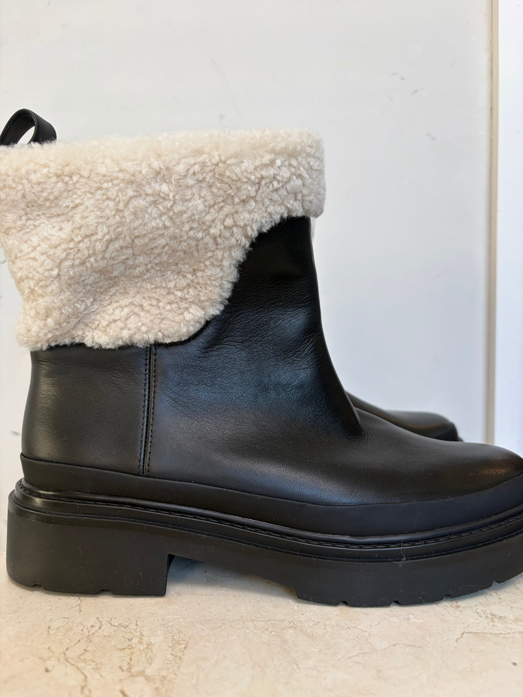 Vince Black Ankle Boots With Wool Trim, 36.5