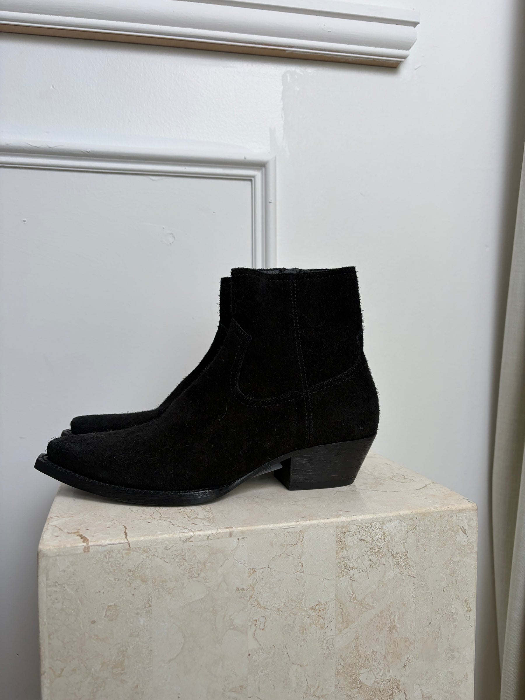 Saint Laurent Black Suede Western Boot, 37.5
