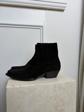 Saint Laurent Black Suede Western Boot, 37.5