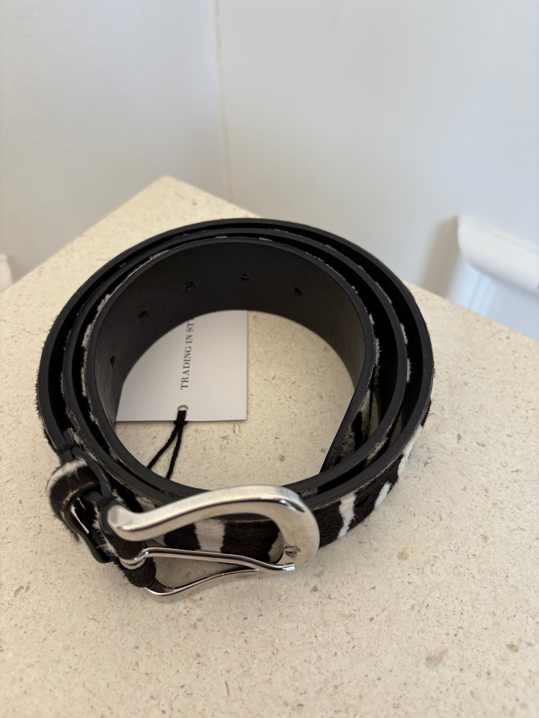 Isabel Marant Black and White Zebra Print Belt, L