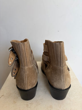 Toga Pulla Taupe Suede Buckle Western Boots, 39
