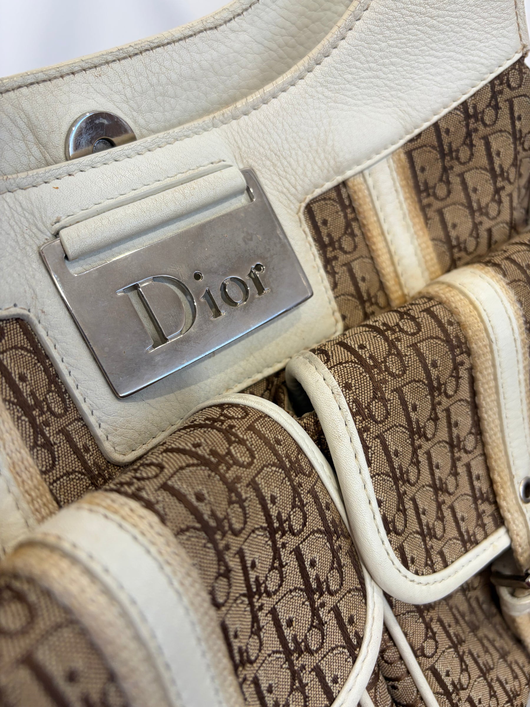 Dior Brown Diorissimo Canvas and White Leather Street Chic Pocket Hobo
