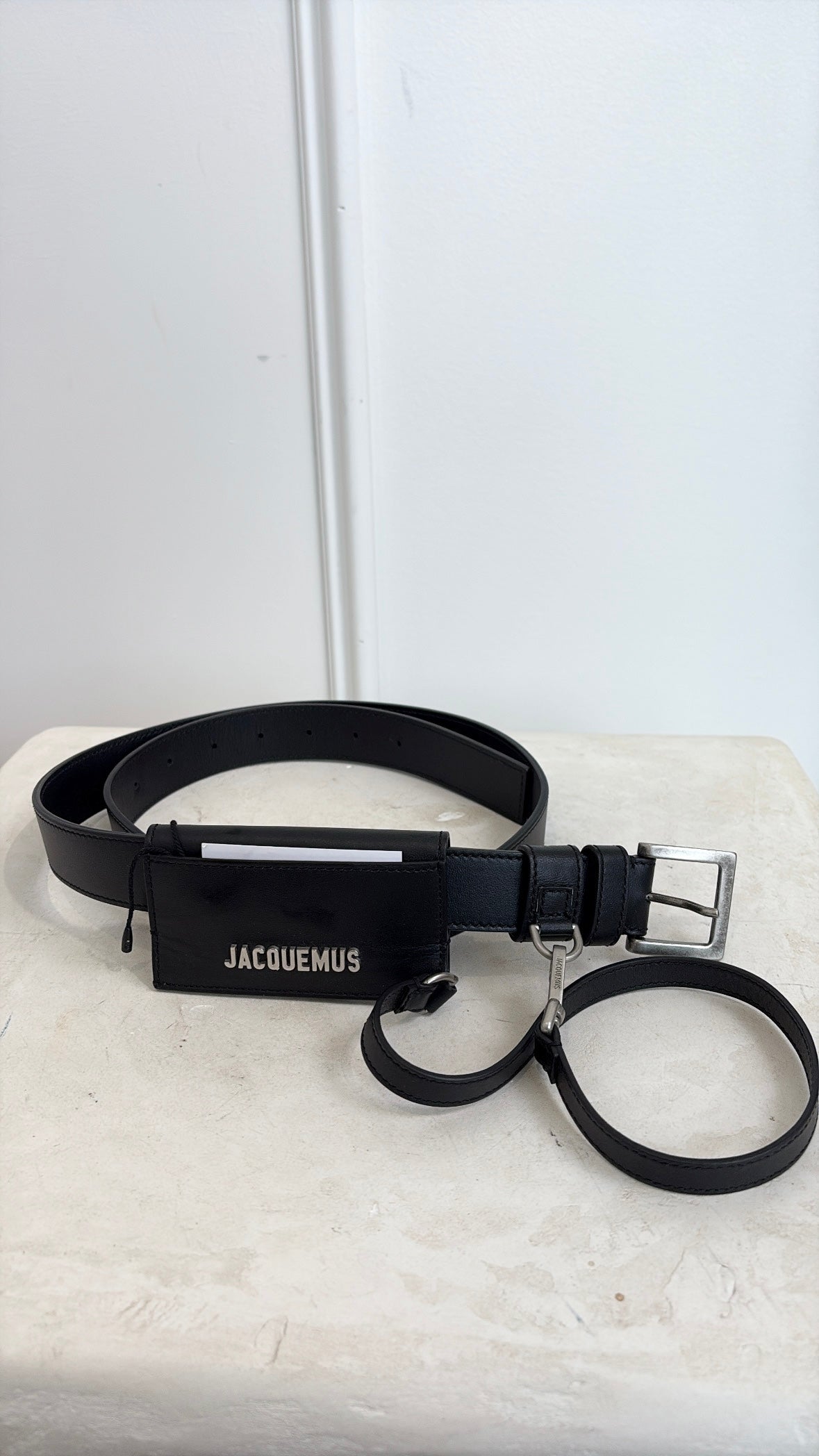 Jacquemus Black Leather Logo Belt, 105