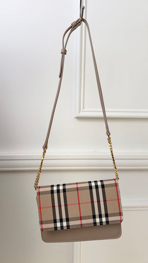Burberry Beige Checked Leather Mini Flap Bag