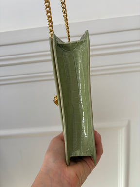Alexander McQueen Sage Green Mock Croc Crossbody Chain Bag