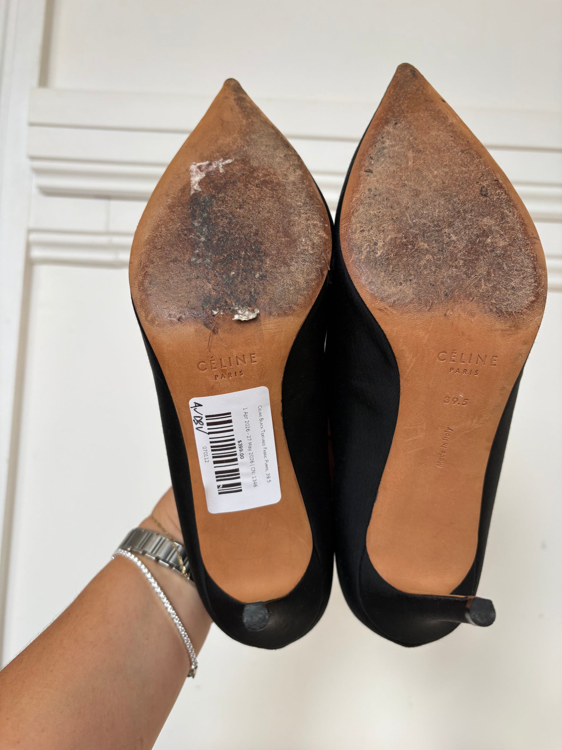 Celine Black Textured Fabric Pumps, 39.5