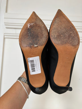Celine Black Textured Fabric Pumps, 39.5