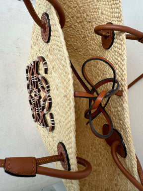 Loewe Paula's Ibiza Anagram Small Leather Trimmed Woven Raffia Tote