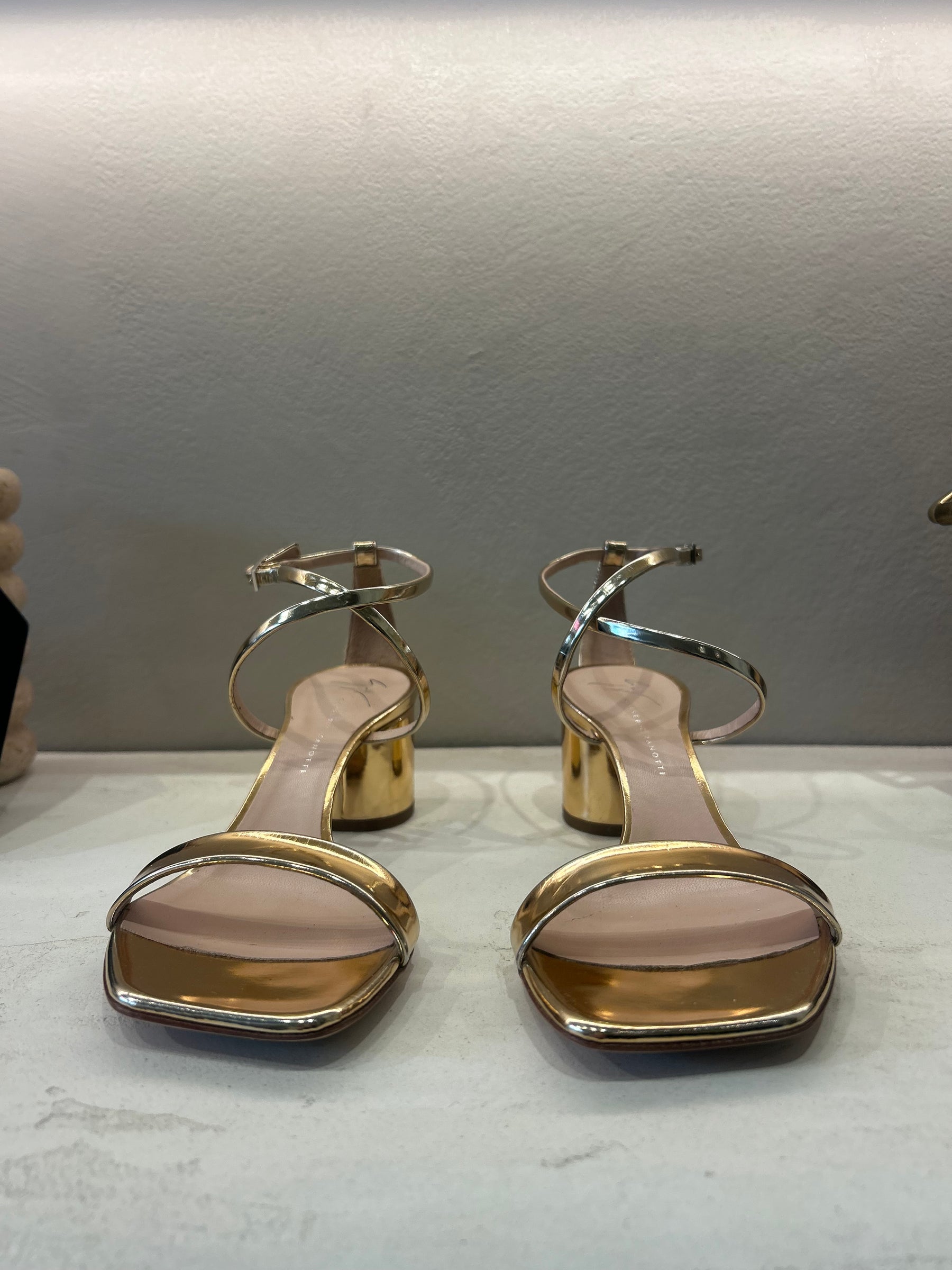 Giuseppe Zanotti Rose Gold Strappy Block Heels, 37.5