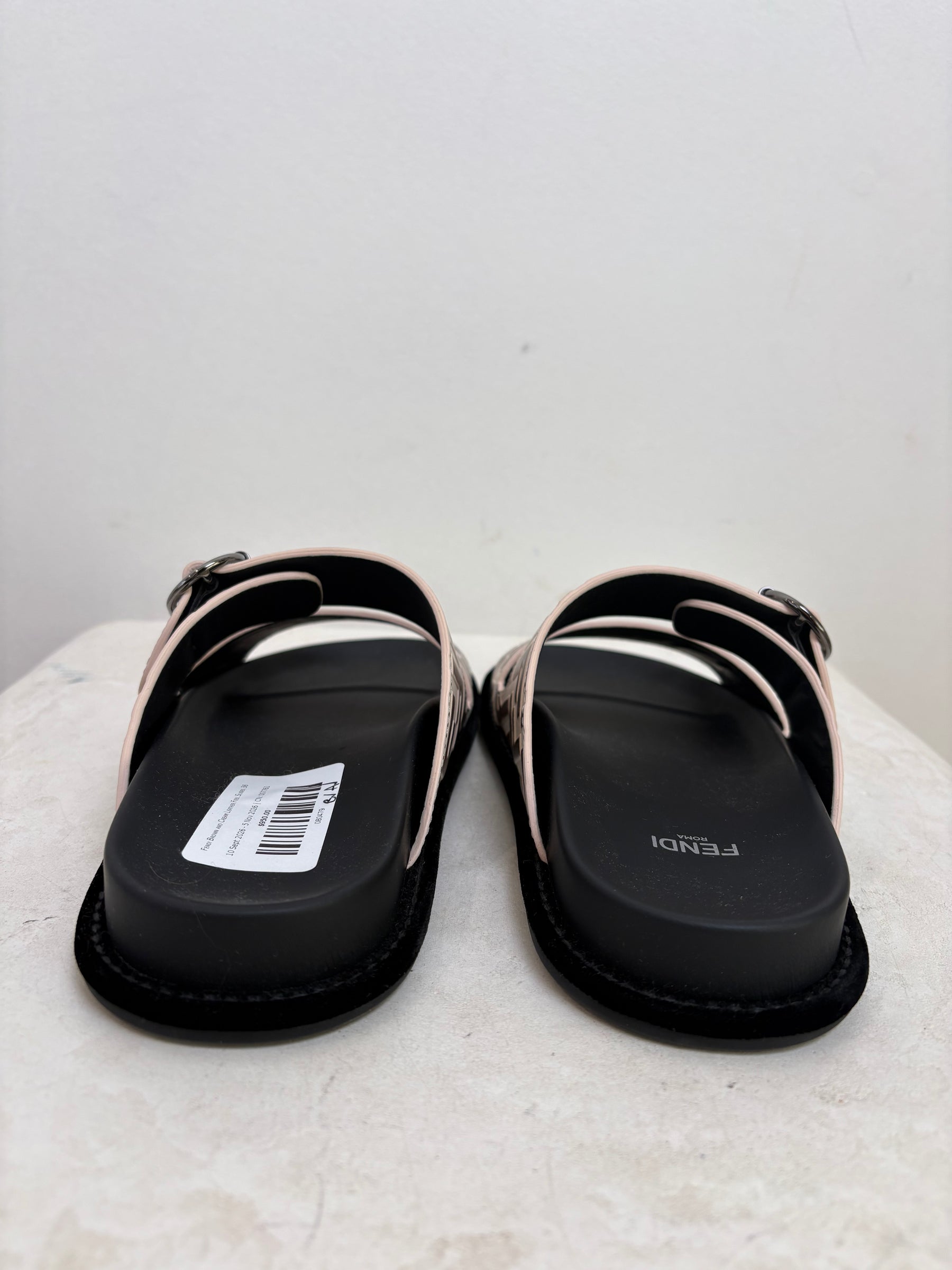 Fendi Brown and Cream Leather Feel Slides, 36