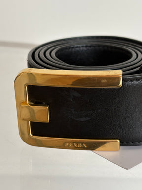 Prada Black Leather Belt With Gold Hardware, 34/85