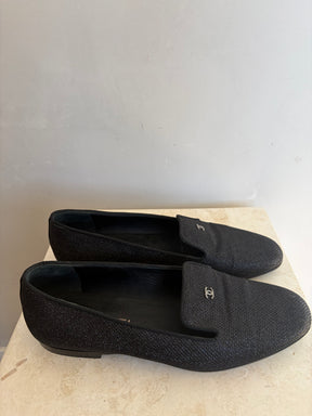 Chanel Black Lurex Fabric Loafer, 39C