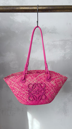 Loewe Pink Raffia Small Anagram Basket Bag