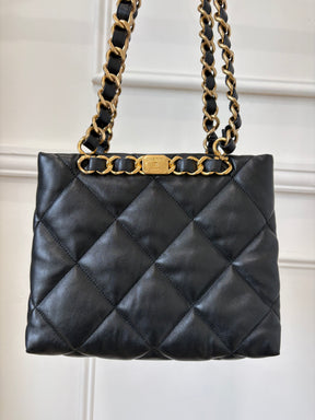 Chanel Black Lambskin Quilted Leather Chain Tote