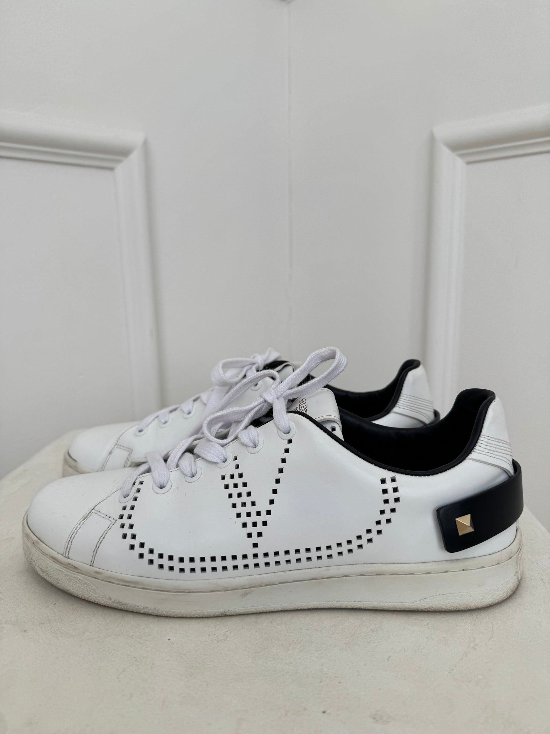 Valentino White Perforated Logo Sneakers, 37.5