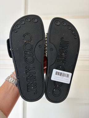 Jimmy Choo Pearl Embellished Rubber Slides, 38