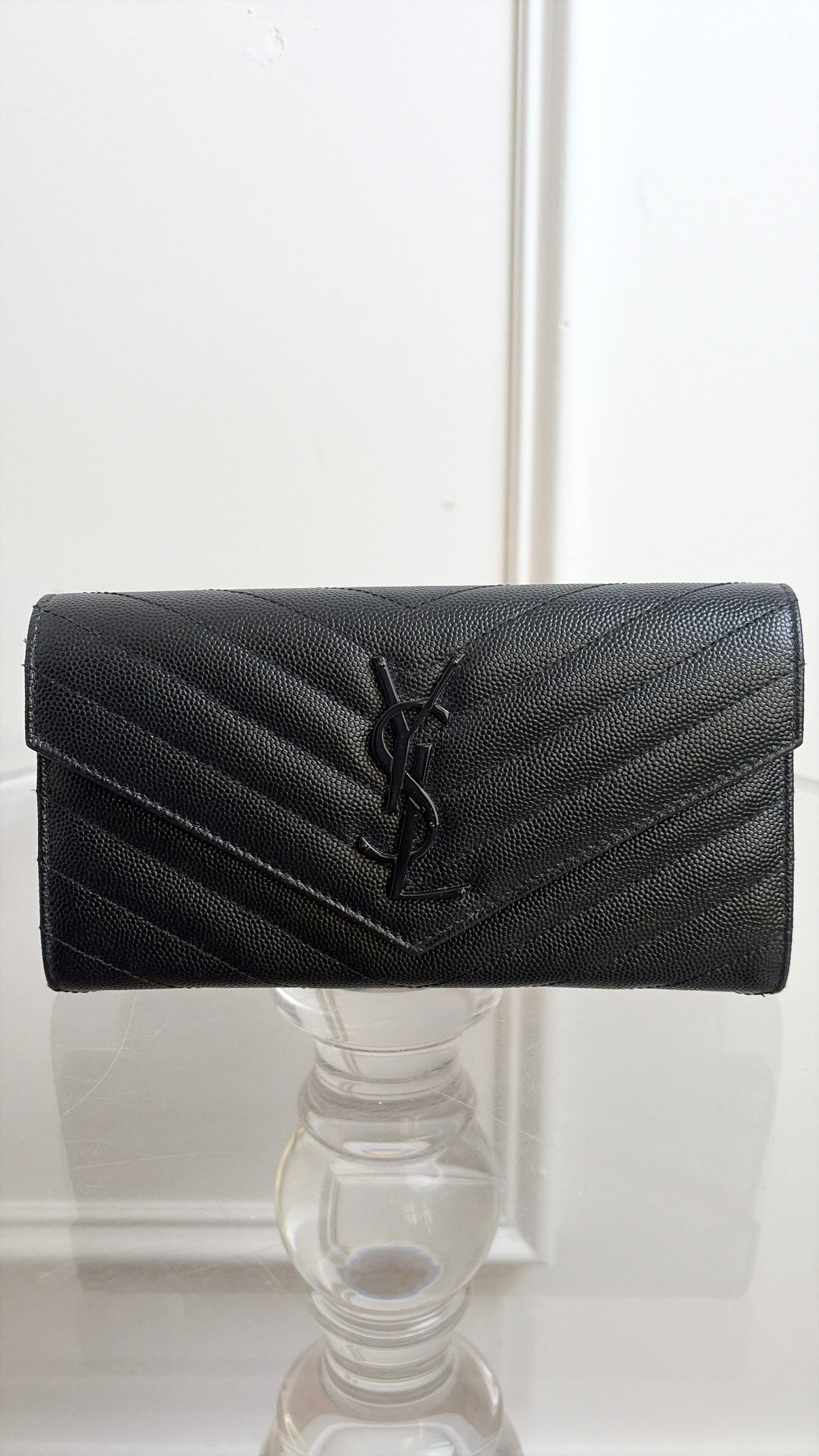 YSL Chevron Flap Wallet in Black