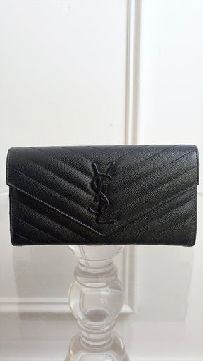 YSL Chevron Flap Wallet in Black