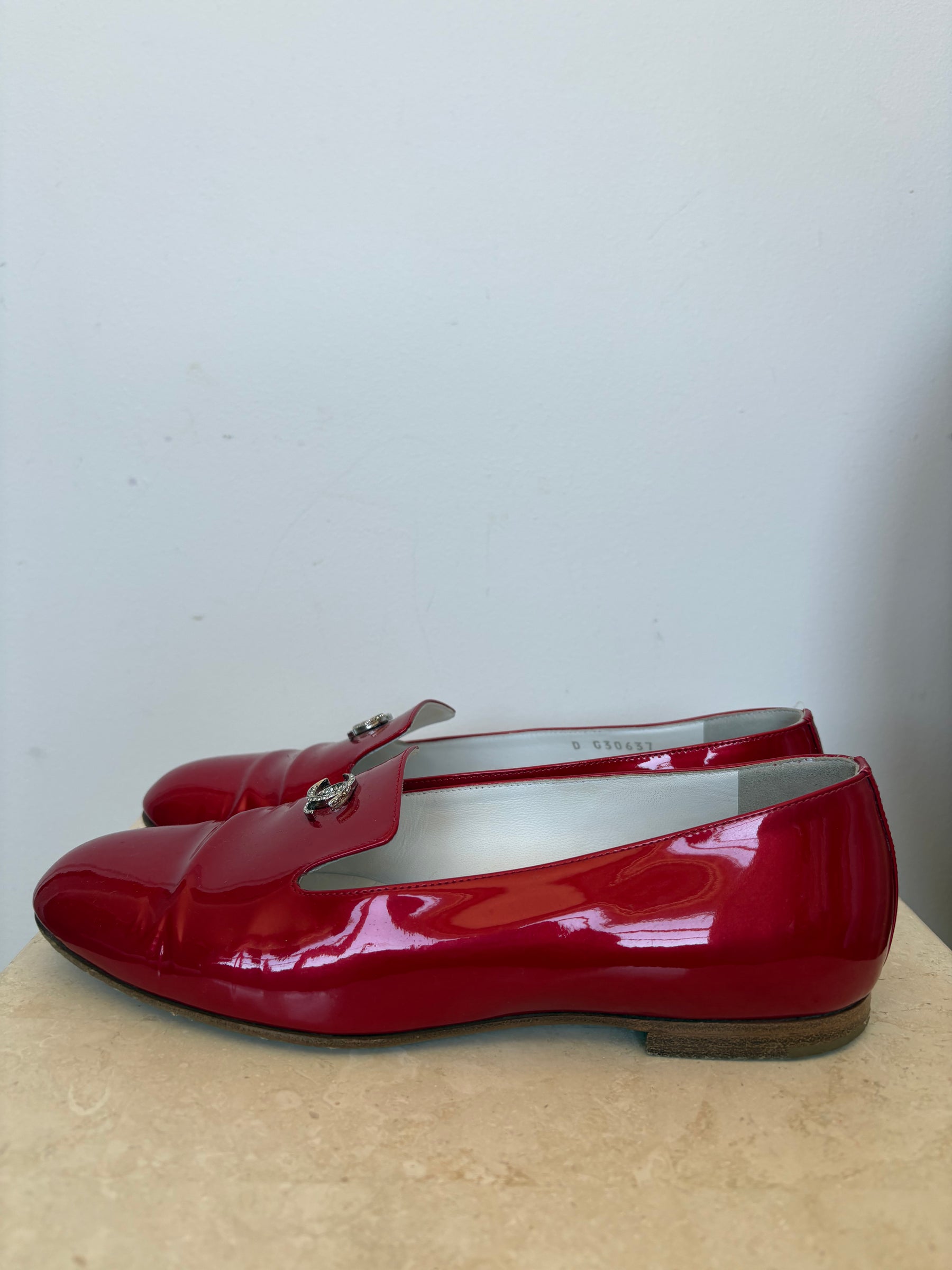 Chanel Red Patent Leather Loafers, 37.5 C