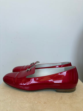 Chanel Red Patent Leather Loafers, 37.5 C
