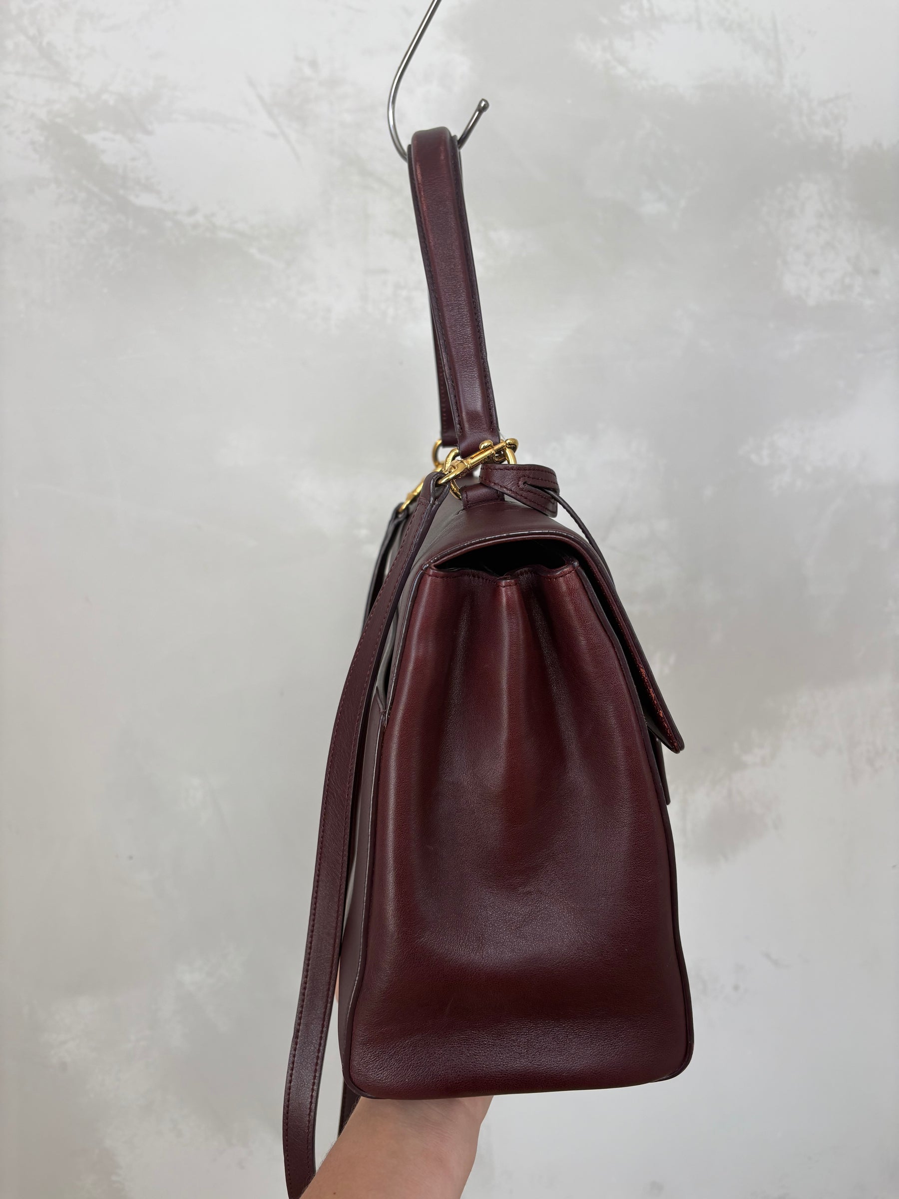 Saint Laurent Burgundy Leather Top Handle Bag