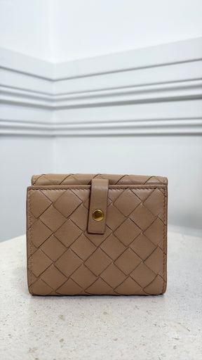 Bottega Veneta Beige Intrecciato Leather Trifold Wallet