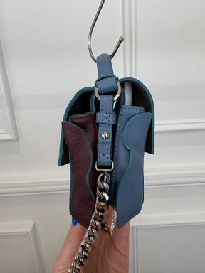 Fendi Blue and Burgundy Leather Double Sided Wave Baguette