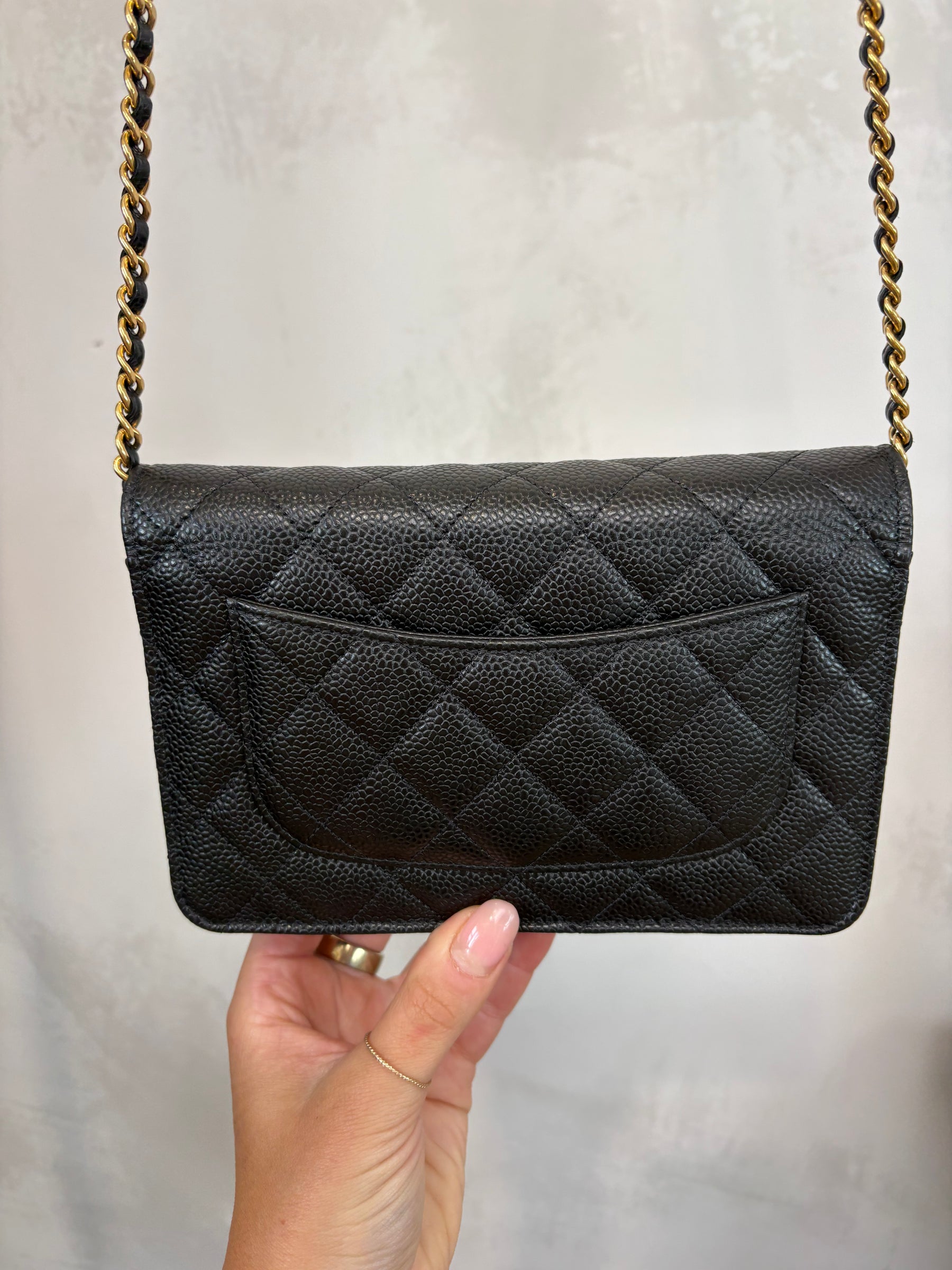 Chanel Caviar Leather Wallet On Chain Black Gold Hardware