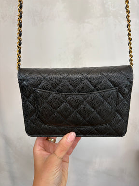 Chanel Caviar Leather Wallet On Chain Black Gold Hardware