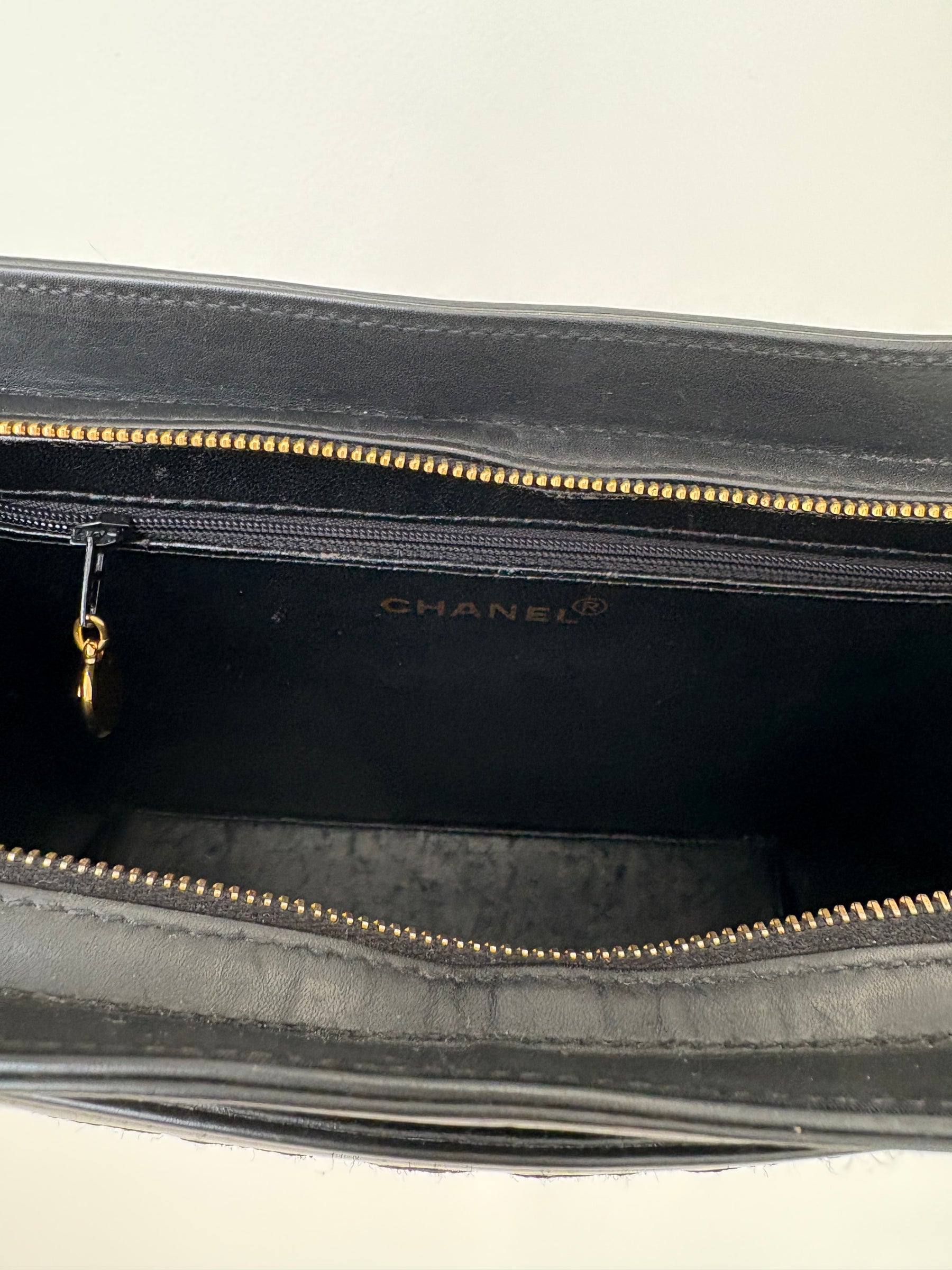 Chanel Black Leather Logo Top Handle Shoulder Bag