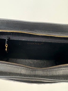 Chanel Black Leather Logo Top Handle Shoulder Bag