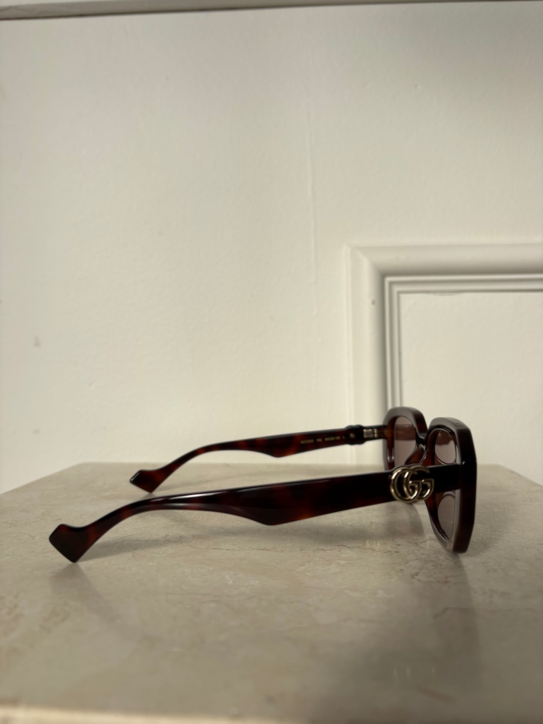 Gucci Tortoishell Slim Rectangular Sunglasses