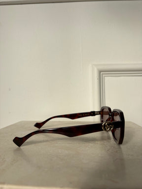 Gucci Tortoishell Slim Rectangular Sunglasses